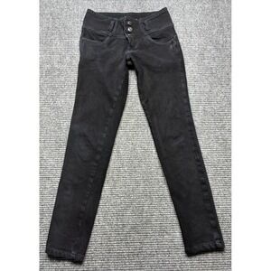 Foreign Legion Skinny Jeans Women 30 Black Low Rise Y2K Triple Button Stretch